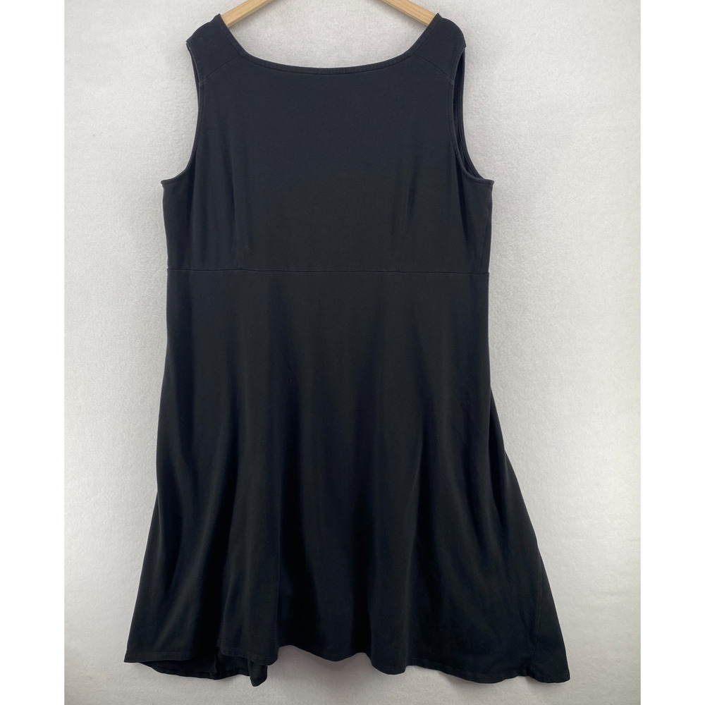EILEEN FISHER Dress 2X Plus Stretch Organic Cotton Faux Wrap Midi Black USA - Picture 2 of 12